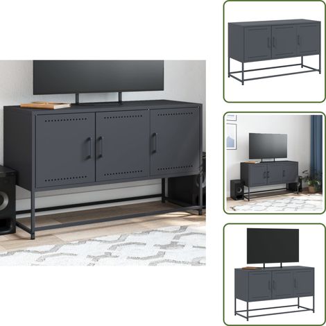 Meuble TV anthracite 100,5x39x60,5 cm acier - Meubles Tv - Meuble Tv Industriel - Meuble Tv Acier - Rangement Tv - Support Tv Mural