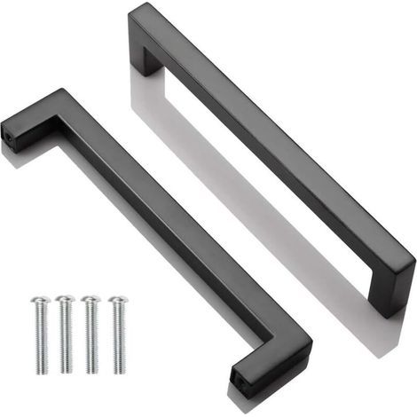 2pcs Poignee de Meuble Cuisine Noir, Acier Inox Poignées Meubles Carrée Entraxe 160 mm, pour Commode Salle de Bain, Tiroirs, Armoires, Placard, avec des vis (1/5)