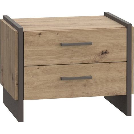 Home Heavenly® - Mesita de noche FRANK de 2 cajones. 57x54x41 cm. Mesilla estilo industrial de madera.  Color: Roble Artisan-Antracita (1/5)