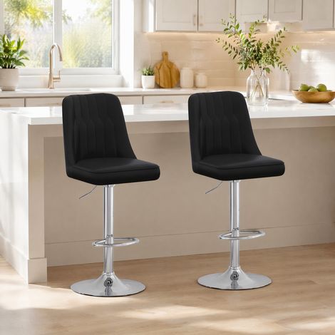 Set di 2 sgabelli da bar in PU nero e metallo argento, regolabili per cucina FloraGrace (1/5)