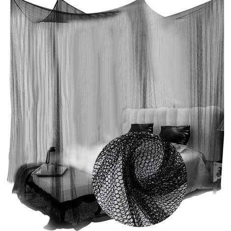 Moustiquaire de Lit à 4 Poteaux d'Angle Taille Queen/King, Protection Anti-Moustiques Noir pour Chambre (1/5)