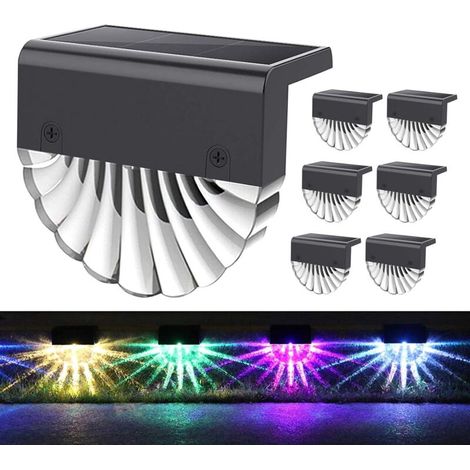 Lot de 6 lampes solaires de Clôture de jardin à LED, lumières d'escalier avec lumière chaude et 7 couleurs changeantes pour l'extérieur (1/5)