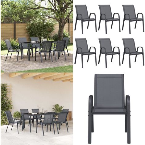 Chaises empilables de jardin lot de 6 Gris Tissu textilène - Chaises extérieures - Chaises de jardin (1/5)