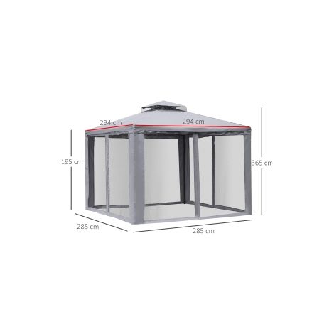 Pavillon de jardin gris clair 3 x 3 m en métal et polyester avec 4 parois résistantes aux intempéries pour jardin (1/5)