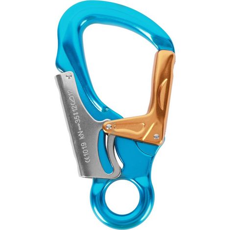 Mousqueton D 35KN Escalade Alpinisme, Mousquetons de Sécurité Résistants pour Descente en Rappel et Via Ferrata, Bleu Ciel et Doré (1/5)
