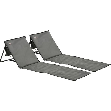 Lot de 2 matelas de plage – Chaises longues pliables avec dossier réglable, poche latérale à fermeture éclair, housse de transport incluse – Idéal pour plage, jardin et piscine – Gris