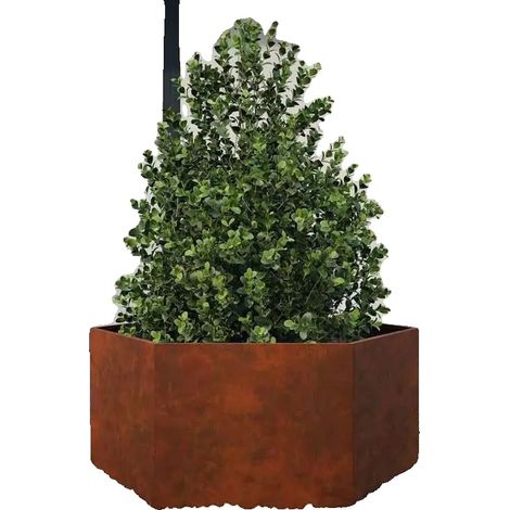 Macetero de acero Corten, resistente a la intemperie, color marrón. (1/2)
