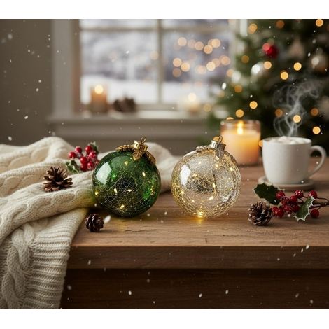 Lot de 3 décorations de Noël en verre – Pré-éclairées avec LED blanche douce – Décoration d'Halloween pour Noël, maison, fête, centre de table, cheminée – Lampe décorative blanc chaud (1/5)