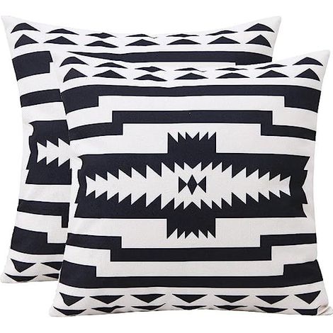 Housse De Coussin - 45 x 45 cm - Lin - Design Ethnique Bohème - Pour Canapé, Fauteuil, Extérieur - Lot De 2 (1/5)