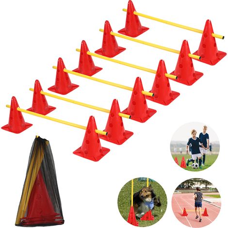 Randaco Set ostacoli Kit ostacoli a spinta Agility Training Kit ostacoli sportivi Allenamento di coordinazione con 12 coni + 6 barre Altezza regolabile