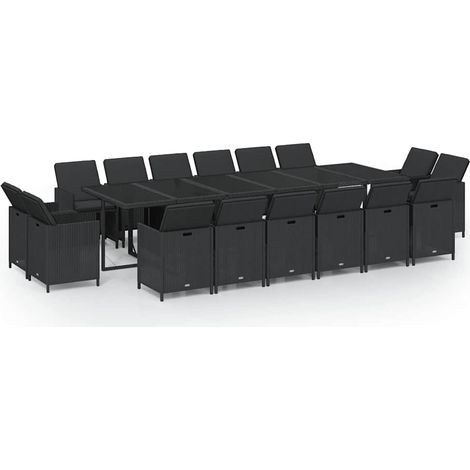 Maison Exclusive - Set da Pranzo per Giardino 17 pz con Cuscini in Polyrattan Nero (1/5)