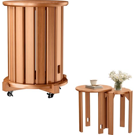 FIANAO – Stapelhocker 4er Set – runde Holz-Hocker mit Rädern, keine Montage nötig, abriebfest, für Küche, Wohnzimmer & Bar, Holzfarben (1/5)