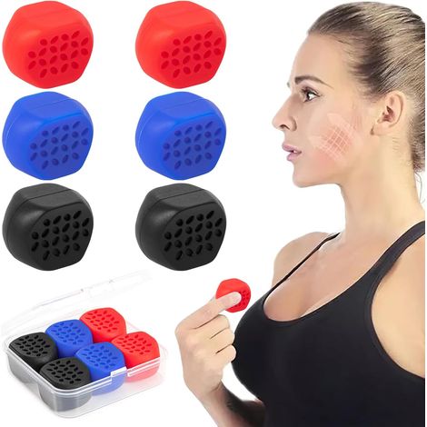 6Pcs Exercice mâchoire, 3 niveaux résistance, Silicone alimentaire, Réduction double menton, Homme Femme (1/5)