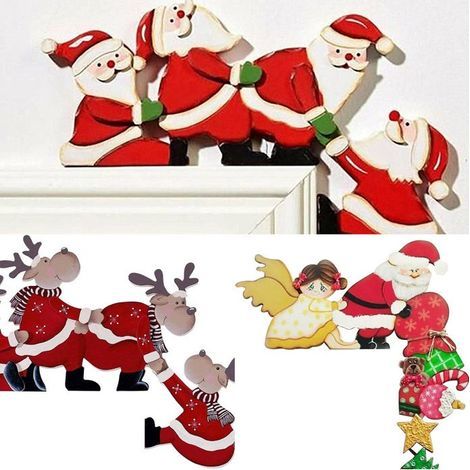 HOXILEELEO 3-teiliges Weihnachtstürrahmen-Dekorationsset: Weihnachtsmann, Rentier, Engel (1/5)