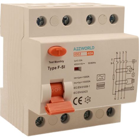 RCCB Interruttore Differenziale Puro Tipo F - SI 3P+N 4M 10000A 30mA Super Immunizzato 40A AC 400V IP20 IEC61008-1 (1/3)