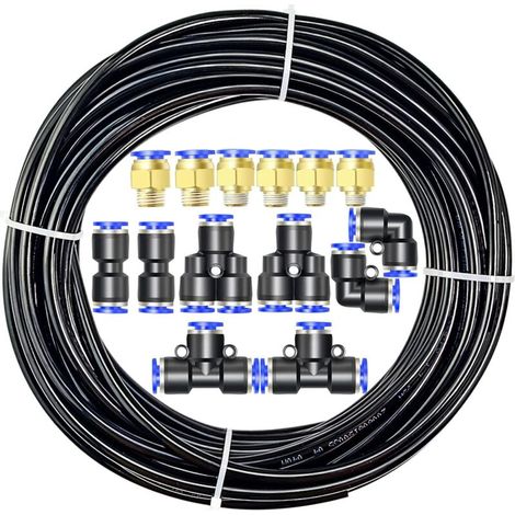 Kit de tuyau à air en polyuréthane PU, 10M de tuyau à air PU noir, 4 mm OD x 2,5 mm ID avec 14 raccords