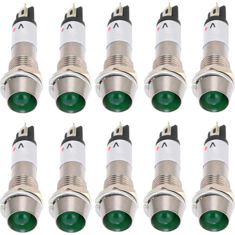 Lot de 10 voyants lumineux AC 220V, trou de fixation de 8 mm, couleur verte. (1/5)
