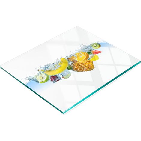 Tablero de vidrio decorativo multifuncional para cocina, dise帽o de frutas bajo el agua, 60x52 cm.