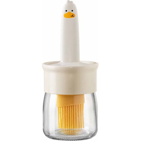Bouteille d'huile avec brosse à badigeonner en Silicone, récipient distributeur pour la cuisine, cuisson, grillades, Beige. (1/5)