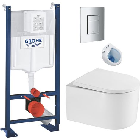 Grohe Pack WC Bâti autoportant + WC sans bride SAT + Abattant SoftClose + Plaque Chrome (ProjectDelano-1) (1/5)