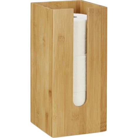 Porte-Rouleau de Toilette Autonome, pour 3 Rouleaux, Rangement Papier hygiénique, Bambou, 33x15x15 cm, Nature (1/5)