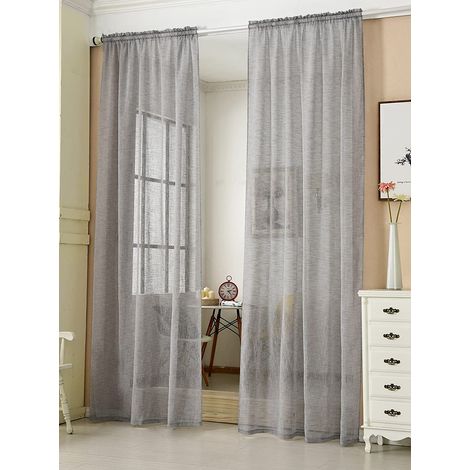 WOLTU 2 pièces Rideaux Semi-Transparents, Suspension avec Passe-Tringle, 140x245cm, Gris Foncé, VH5859dgr-2