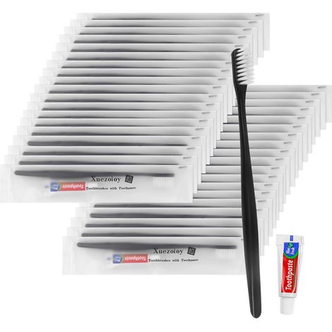 Brosse à Dents de Voyage,100 Set Noir Brosse à Dents Jetable Avec Dentifrice Forfait Individuel Kit Voyage Brosse a Dent pour Hôtel, Sans-abri,Maison de Retraite,Charité (1/5)