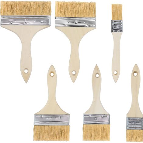 6 Pcs Pinceau Plat, Lot de Pinceaux Peinture, Pinceau Nettoyage, Pinceau à Lasure, Pinceau à Vernis en Bois, Jeu de Pinceaux pour Vernis, Lasures, Huiles, Peintures Murales (1/5)