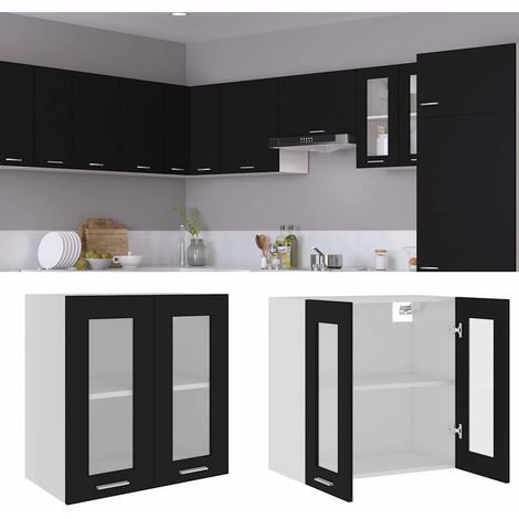 Armoire de cuisine en verre suspendue - Meuble de rangement Style Contemporain Noir 60x31x60 cm Aggloméré BV832886 - BonneVie (1/5)