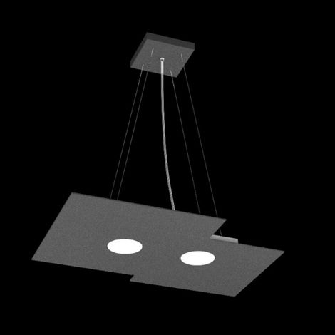 Lampadario moderno top light plate 1129 s2 r+1 gx53 led biemissione metallo sospensione, finitura metallo antracite