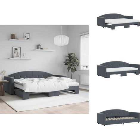 Lit de jour avec gigogne et matelas gris foncé 80x200cm velours - Lit De Jour Avec Lit Gigogne - Lits De Jour Avec Lits Gigognes - Canapé-lit - Lit D'appoint (1/5)