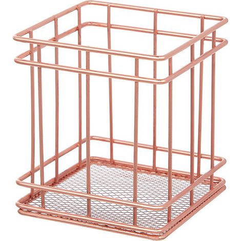 Support Pinceaux Maquillage Panier Rangement Métal Creux Rose Or Pour Bureau Salle De Bain - 1 Pièce (1/5)
