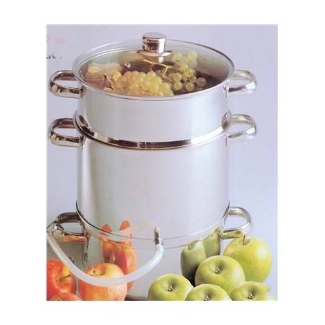 Extracteur de jus 8L inox 26 cm – Capacité 4 kg de fruits – Pasteurisation vapeur – Couvercle verre avec trou vapeur – Baumalu