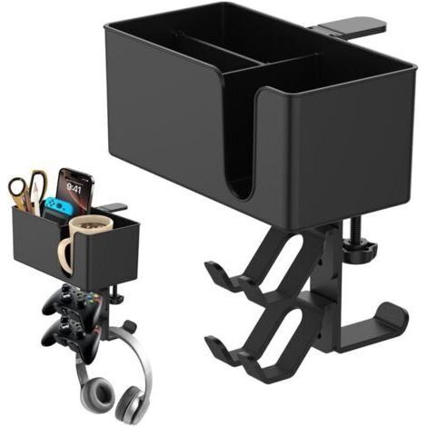 5 en 1 Porte Gobelet Bureau avec Support Casque Gamer, Porte Gobelet de Bureau Détachable, Crochet pour Casque sous Burea, Porte Tasse avec Crochet Porte Casque 360° pour Maison Bureau