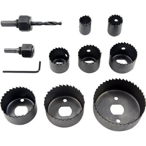 11-teiliges Lochsägen-Set (mit 2 Bohrfuttern, 8 Klingen und 1 Sechskantschlüssel), Bohrer-Set für Holzbearbeitung, PVC- und Gipsrohre (1/5)