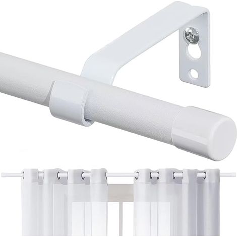 Tringle à Rideaux, 76-198cm Tringle à Rideau Extensible avec Boutons Cap avec Supports Ensemble de Quincaillerie en Acier Inoxydable Réglable - 16mm de Diamètre Fenêtre pour Salon/Blanc Mat (1/5)