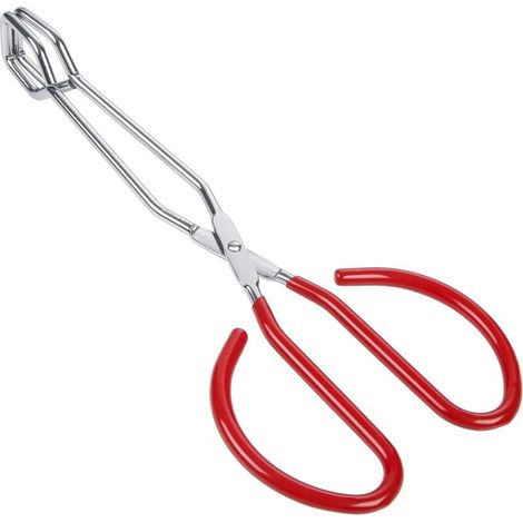 Pince-ciseaux en acier inoxydable pour barbecue, longue et résistante à la chaleur, idéale pour retourner saucisses et viandes, 25,4 cm, rouge (1/5)