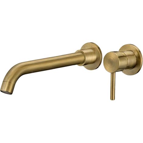VALAZ Grifo lavabo empotrado redondo monomando dorado envejecido caño 26cm serie Guadiana (1/4)