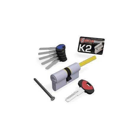 Securemme Cilindro Cromo Satinato K2 Con Codolo 5 Chiavi Mm. 70 (30+40)