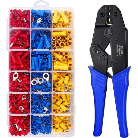 Pince À Sertir - 0,5 À 6 mm2 - Pour Cosses Isolées - Kit Électricien Avec 700 Connecteurs - Rouge Bleu Jaune (1/5)