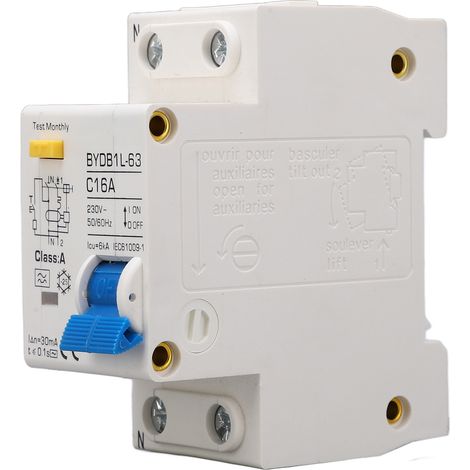 Interrupteur de protection contre les fuites de courant de type A, disjoncteur différentiel unipolaire N 30 mA, 16 A, 230 V