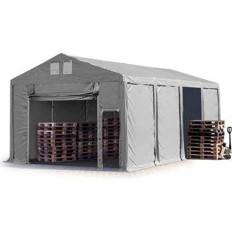 TOOLPORT Tendone deposito 6x8m Tendone Industriale con altezza laterale 3m telone in PVC 850 N grigio 100% impermeabile con apertura a fisarmonica (1/5)