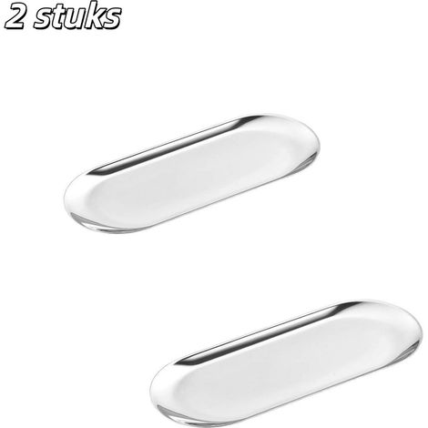 Lot de 2 plateaux - Acier inoxydable - Utilisable comme plat de service, plateau à serviettes, plateau à thé, coupe à fruits, plateau à bijoux, plateau de rangement décoratif - Taille moyenne - Argent (1/5)