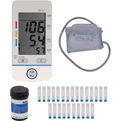 Blutdruck- und Blutzuckermessgerät für Senioren mit Teststreifen und Sprachausgabe (1/5)