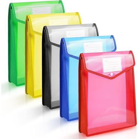 Cartelline portadocumenti in plastica formato A4 - 5 pezzi - Cartelline in plastica con chiusura a scatto - Cartelline verticali in plastica - Adatte per scuole, uffici e uso domestico - Con chiusura  (1/5)