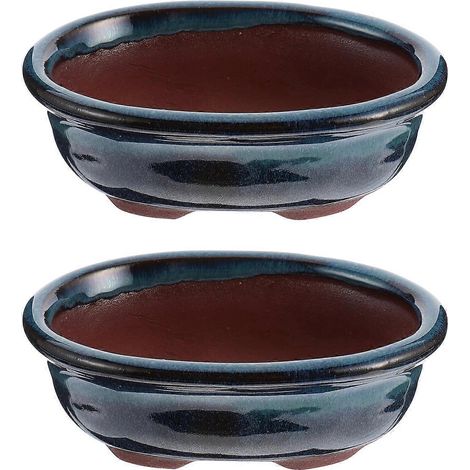 Lot de 2 pots de fleurs en céramique émaillée, style chinois, pot de fleurs charnu-10X6.5cm-Blue