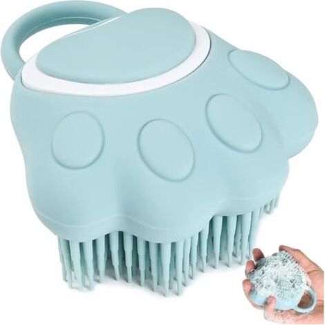 Brosse de bain pour chats et chiens, en silicone souple, avec distributeur de shampoing et brosse de massage pour animaux. (1/4)