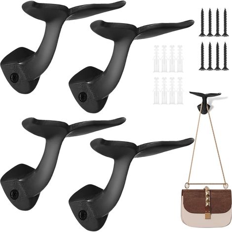 4 PCS Whale Tail Wall Hooks, Rustic Metal Hangers, Heavy Duty Iron Hook with Black Coating, Decorative Hanging Hooks for Coats, Bags, and Keys