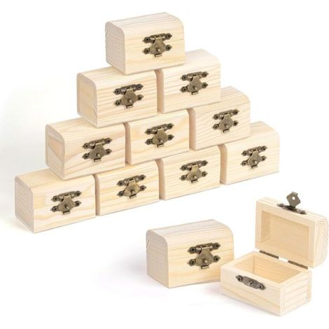 Shore Petite Boîte en Bois avec Couvercle à Charnière (Lot de 12) - Coffre au en Bois de Pin Non Traité pour Pièces et Cadeaux (1/5)