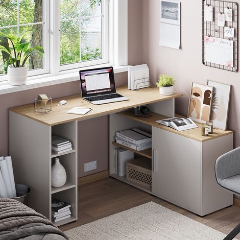 Bureau d'angle Rudy, Cachemire, 135x110cm avec des étagères, Vicco